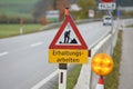 Sign `Conservation works` on a street in Austria, Europe